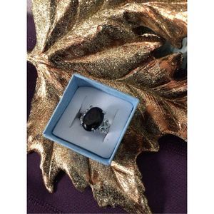 NWT Artisan Black Quartz Ring Sylvia’s Boutique Silver Plated Size 5 Ring 🪻